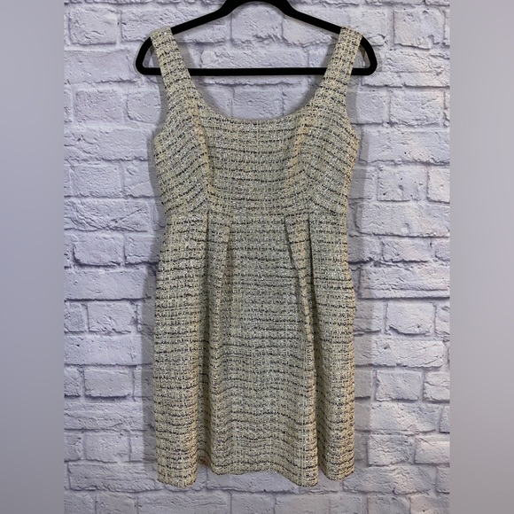 Milly New York Tweed Fit Flare Sheath Holiday Dress Cream/Gold Sleeveless Size 4 - Picture 1 of 11